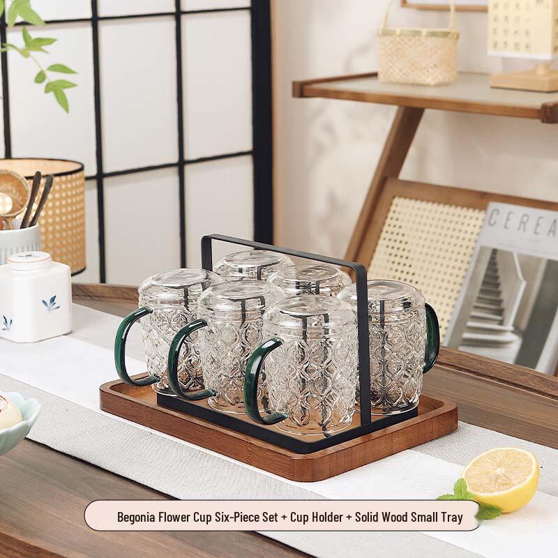 

Retro Begonia Flower Glass Water Cup Set