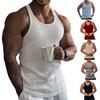 Pánská tílko s kulatým výstřihem, bez rukávů, se zádovým výstřihem, letní, žebrované, jednobarevné, fitness tílko