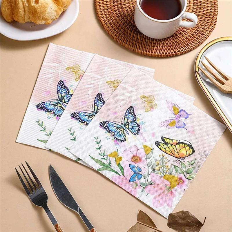 Good-Flower Butterfly Printed Paper Disposable Table Dinner Napkin 20Pcs/Pack 33X33cm Tissues