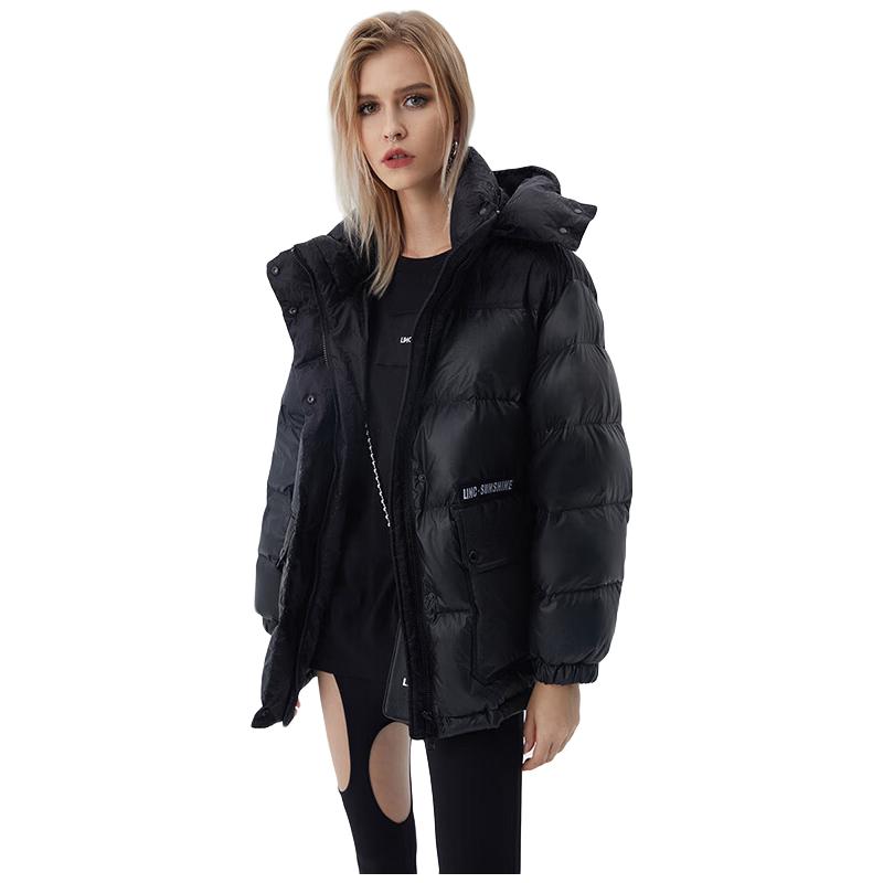 

Jinyujie Women s Hooded Glossy Loose-Fit Puffer Down Jacket S