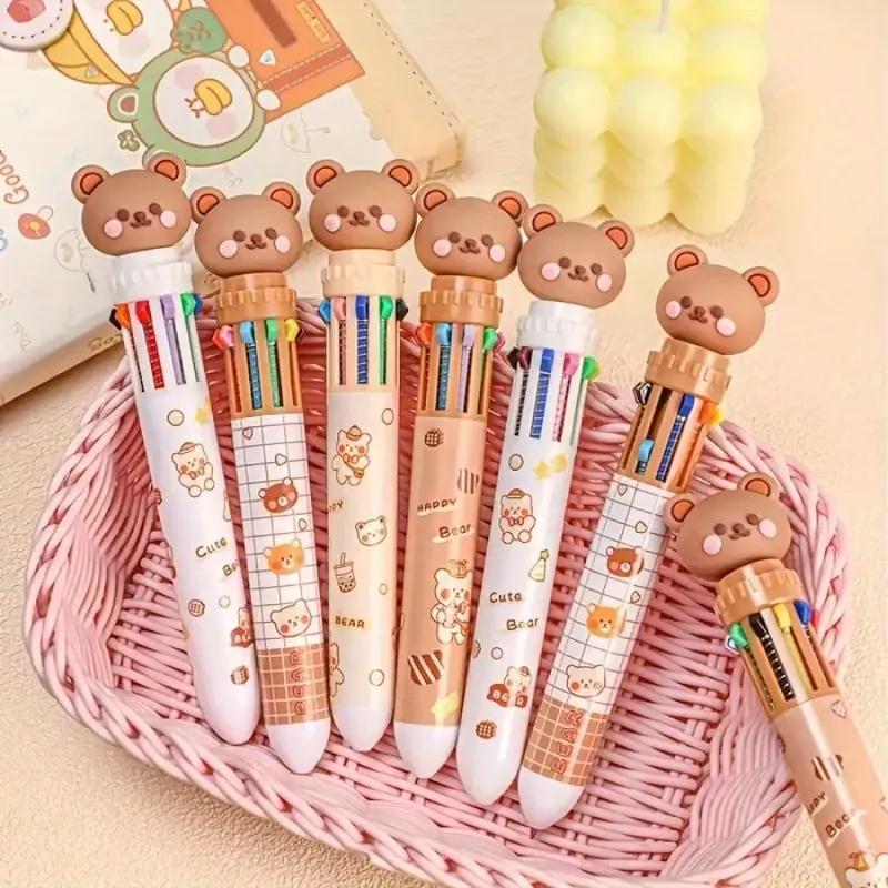 2 Stück Kawaii Bär 10-in-1 Mehrfarbige Kugelschreiber Niedliche Ästhetische Schreibwaren für Schule Büro, Journaling & Geschenke