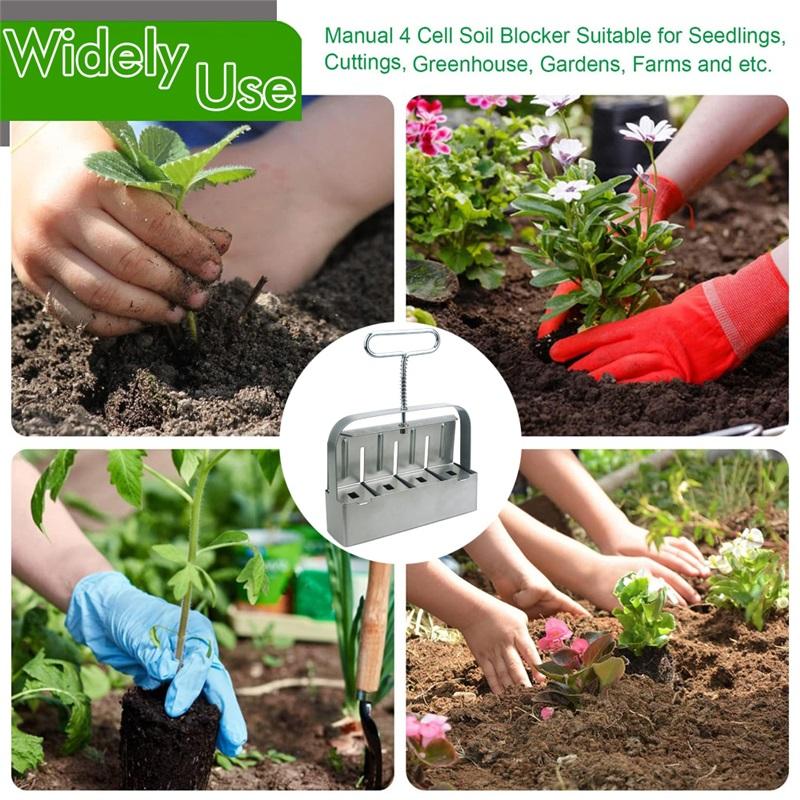 New Handheld Seedling 4 Soil Block Maker 2 Inch Soil Blocking Tool for Garden Prep Seedlings Cuttings Greenhouse Garden Supplies