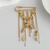 Metal Chain Pendant Long Tassel Brooch For Women Handmade Beaded Suit Coat Pins Jewelry Accessories