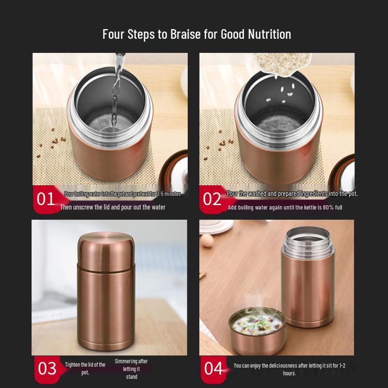 Portable Large Capacity Stainless Steel Thermos Pot: Insulated Stewing Kettle and Lunch Box for Office Women