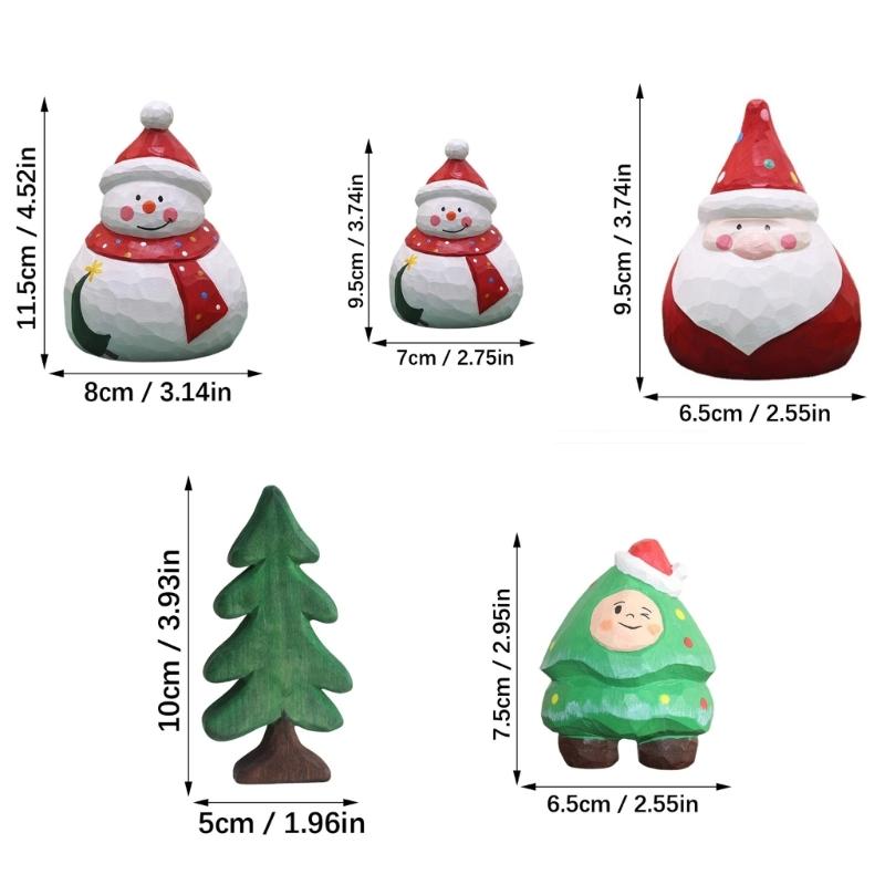 Hand Carved Wooden Santa/Snowman/Tree Figurine Carving Ornament Christmas Miniature Sculpture Table Decorations Gift