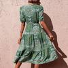Summer Vintage Green Medium Long Paisley Print Dress