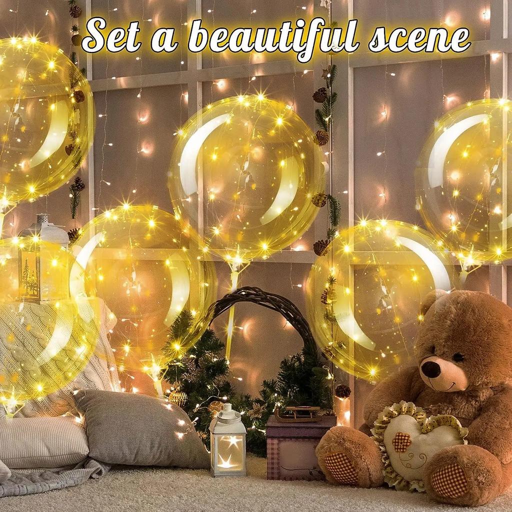 LED Light Up Balloons Luminous Bubble Balloon with Light String and Sticks for Wedding Party Decor
