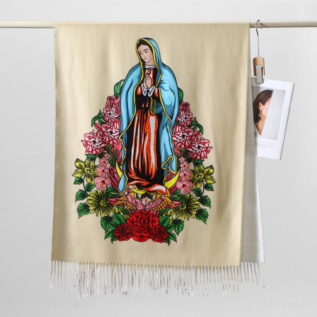 Custom Catholic Virgin Mary Tassel Scarf Women Soft Quality Cashmere Shawl Wrap Warm Throw Blanket Prayer Shawl