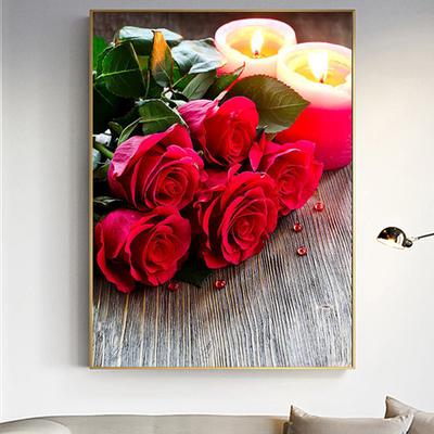 Pittura Diamante 5D Strass Trapano Completo Fatto a Mano Ricamo ad Ago Immagini Rosa e Candela Ricamo Diamante