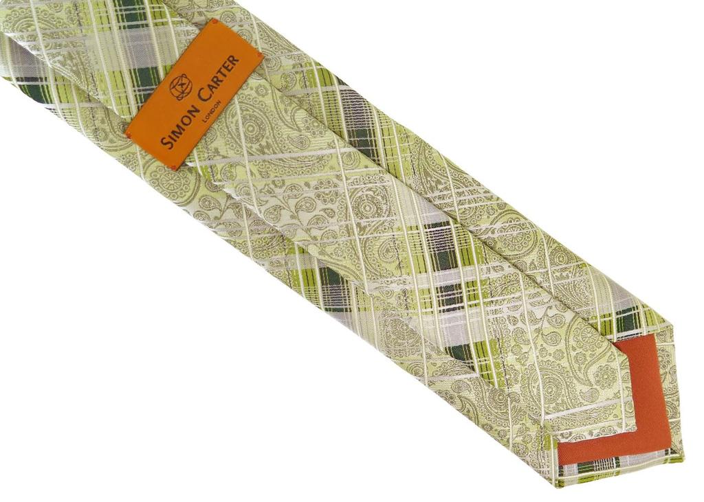 [SIMON CARTER] Simon Carter Paisley Check Silk Tie (Yellow-Green)