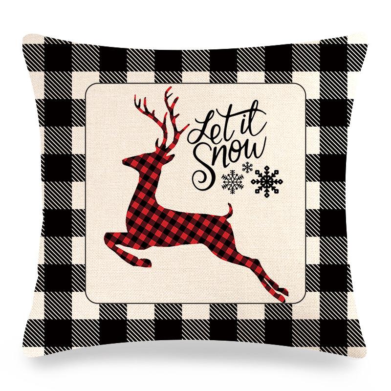 Christmas Checkered Pattern Elements Digital Printing Short Plush Pillow Covers For Car Sofa Office Cushion Cover Home Goods