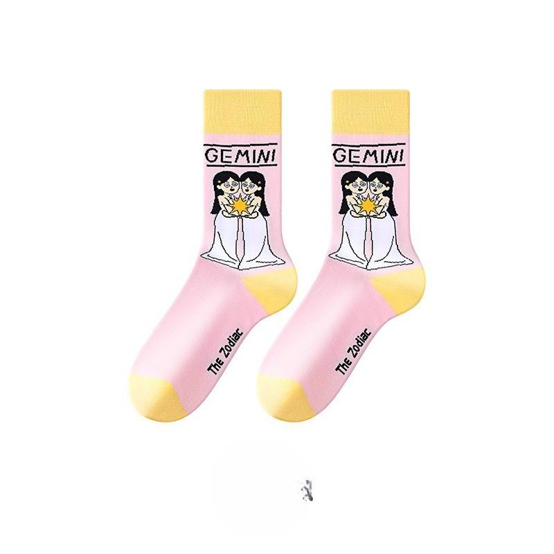 Ladies Spring and Autumn New Zodiac Cartoon Sports In Tube Cotton Socks