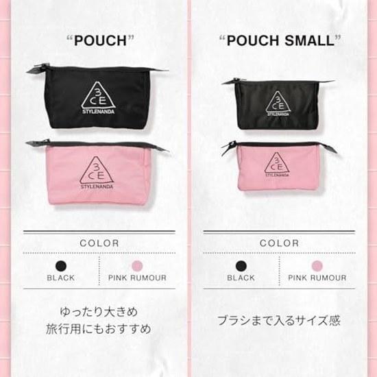 3CE Pouch Small Black Cosmetic Makeup Compact Travel Storage Nylon Lightweight Mini Bag Compatible