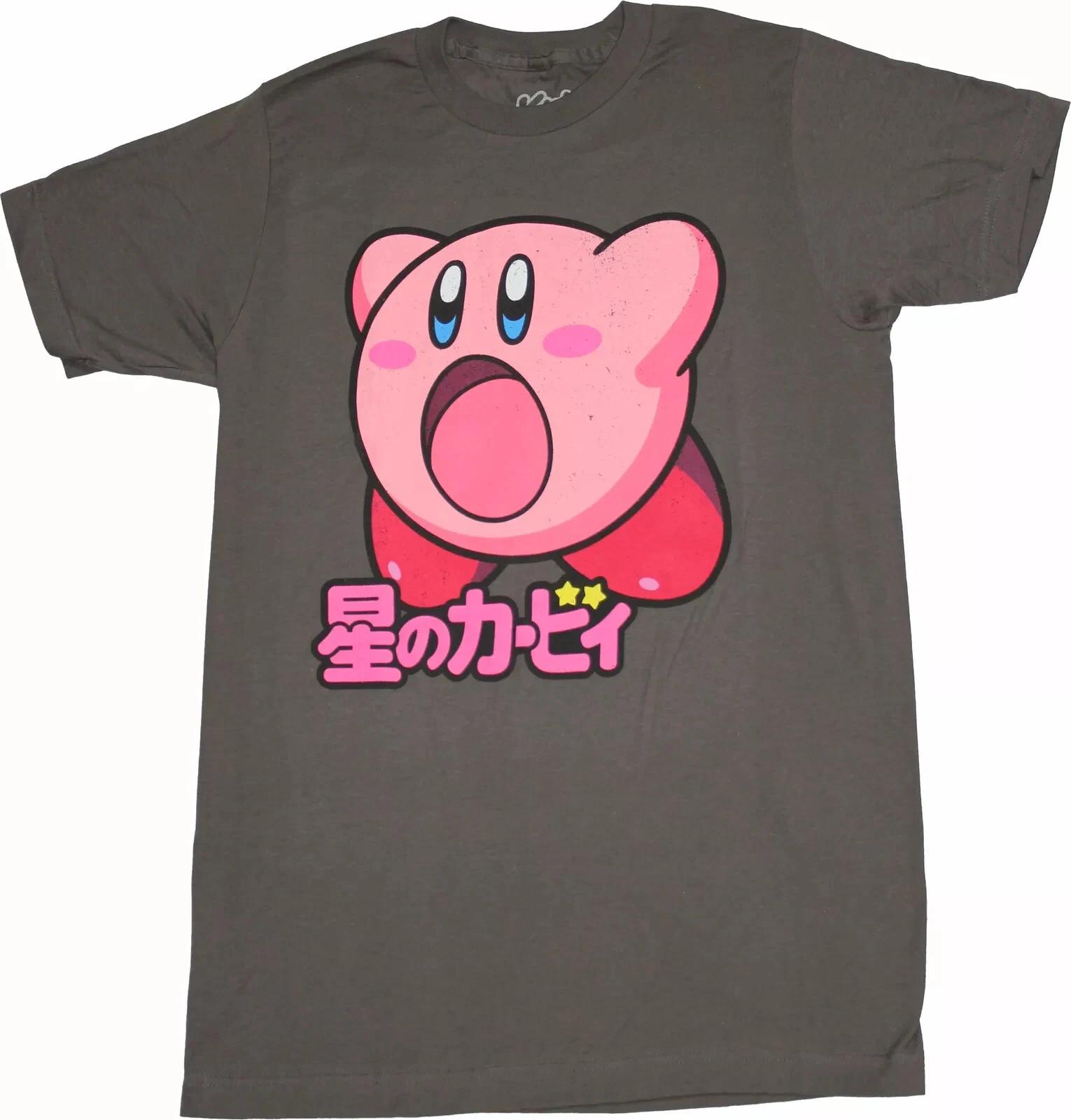 

Kirby Mens Distressed Big Mouth Over Kanji Charcoal Shirt New S-3XL 4XL
