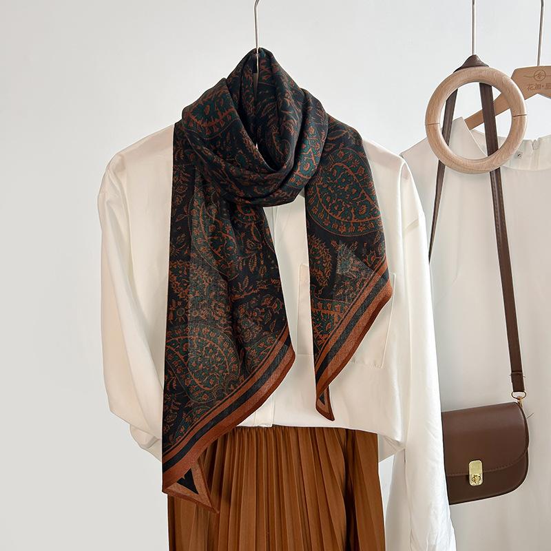 

Ретро нишевый женский модный персонализированный шарф с принтом цветка кешью, новый декоративный шелковый шарф для профессиональной одежды 165*35