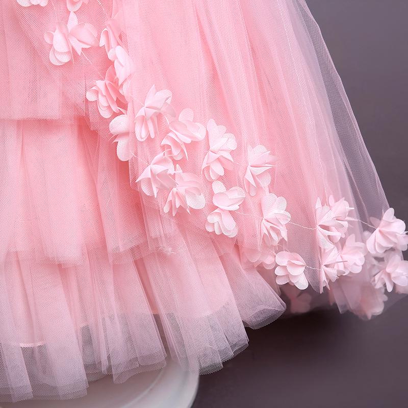 Children's Formal Puffy Princess Wedding Dress with Lace Train for Catwalk and Performances