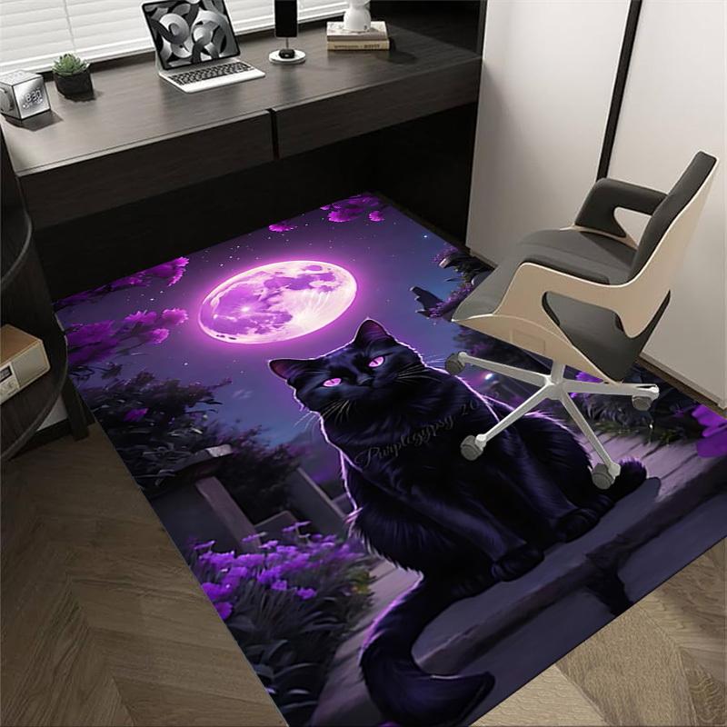 1 Stück Schwarze Katze Mond Teppich Anti-Rutsch Polyester Fußmatte für Büro.Schlafzimmer