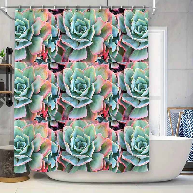 

Brighten Your Bathroom With This Vibrant Succulent Print Shower Curtain Perfect For Any Home Decor Style Made From Durable Polye W60H190(CM)-1 Pcs