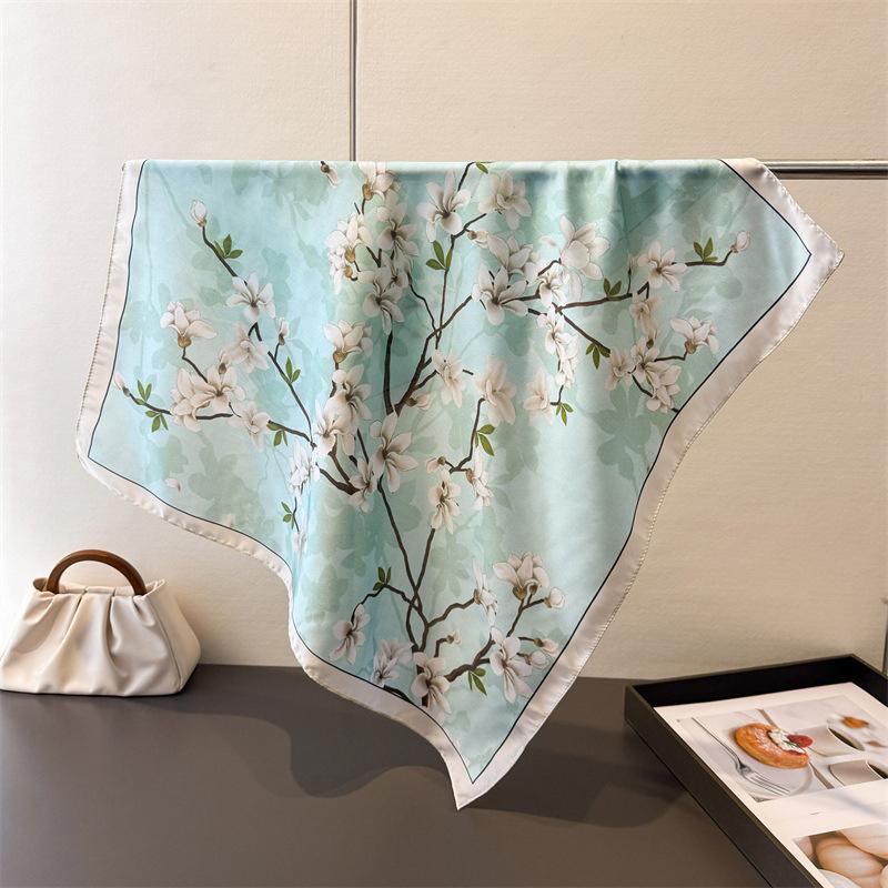 

2026 Luxury Silk Skinny Scarf Bag Handle Ribbon Lady Flowers Print Headband Small Hair Scarves Band Female handkerchief Scarves 70x70cm