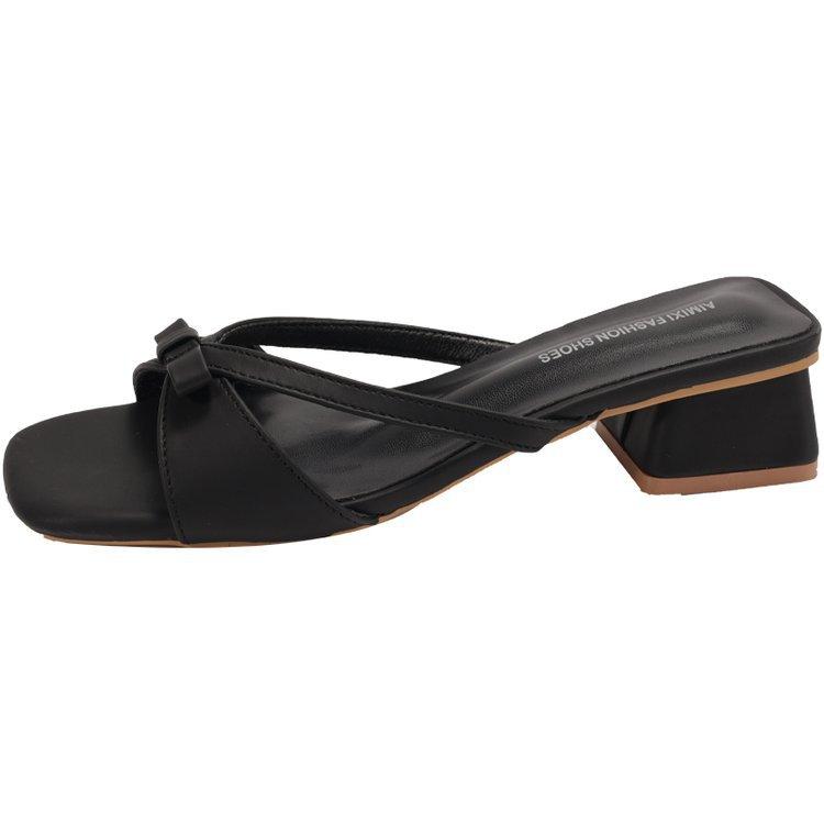 2025 Neue Mode Vielseitige Sanfte Schleife Eckige Zehen Sandalen Premium Weiche Sohle Einfache Hausschuhe Trend