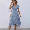 European and American summer floral new vacation short-sleeved temperament waist v-neck wrap dress