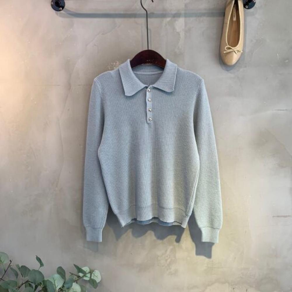 C S In The Room Women Koya Collar Half Open Rib Long Sleeve Knit 4Color