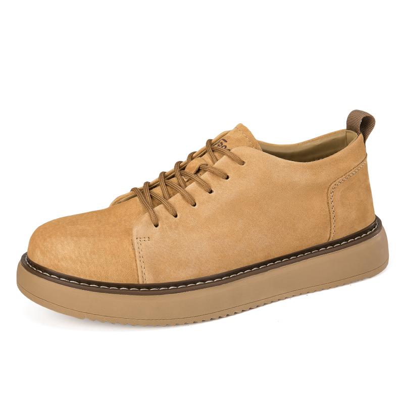 Fashion Men Basic Boots Casual Genuine Leather Boots Comfy Flat Soled Round Toe Classic Lace-Up Oxford Shoes Breathable Outdoor Shoes