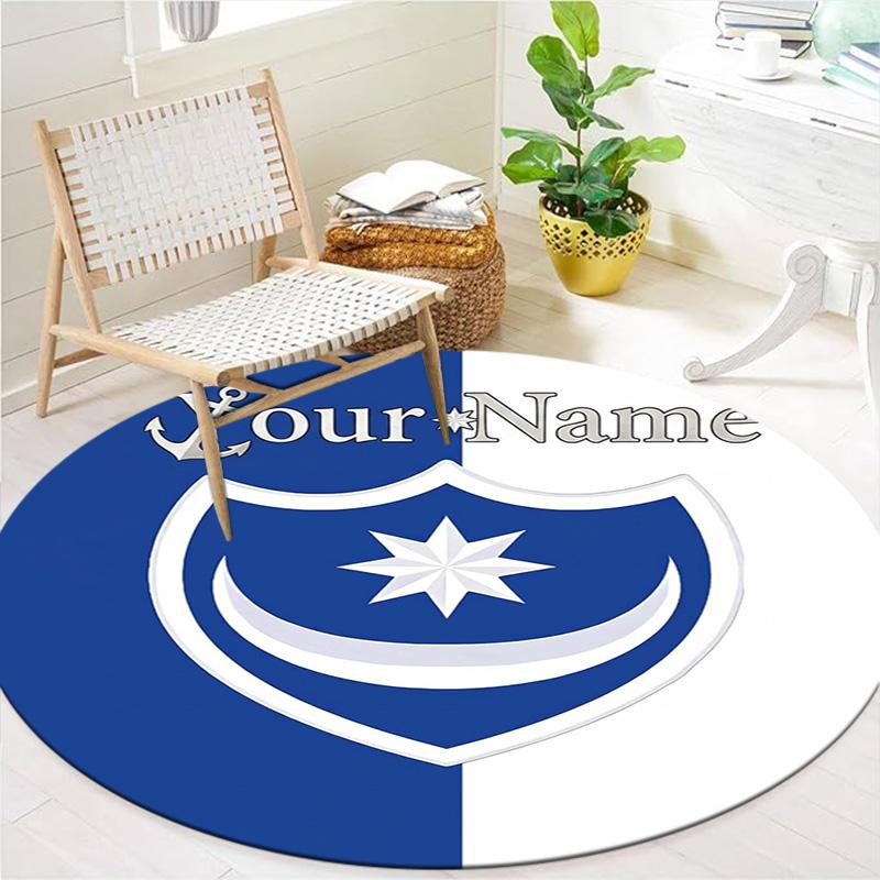 Nautical Crest Shield Custom Name Round Area Rug Carpet Rug For Living Room Bedroom Sofa Playroom Decor Nonslip Floor Mat