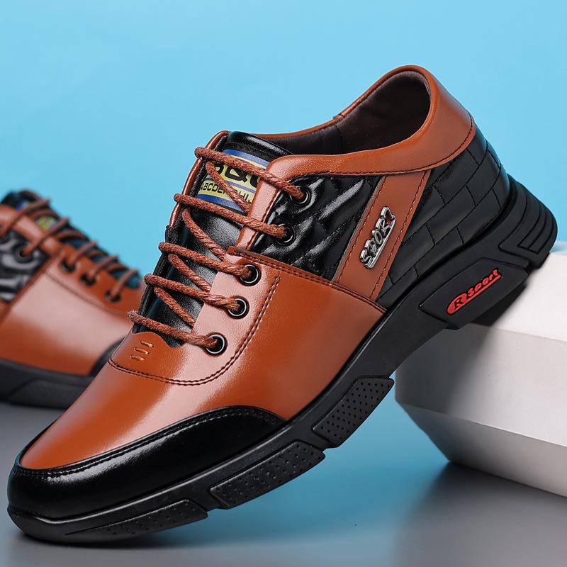 

Кожаная обувь мужская кожаная обувь со скрытой внутренней платформой корейская версия модный тренд повседневная обувь универсальная молодежная дышащая мужская обувь 44