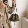 Yogodlns Faux Suede Shoulder Bag Simple Commuting Crossbody Bags Thread String Women's Handbags Sewing Sweet Bags for Women