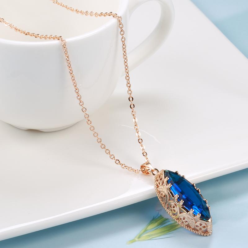 Rose Gold Color Ethnic Bride Pendant Necklace Vintage Jewelry Big Rhombus Natural Zircon Fine Pendant For Women
