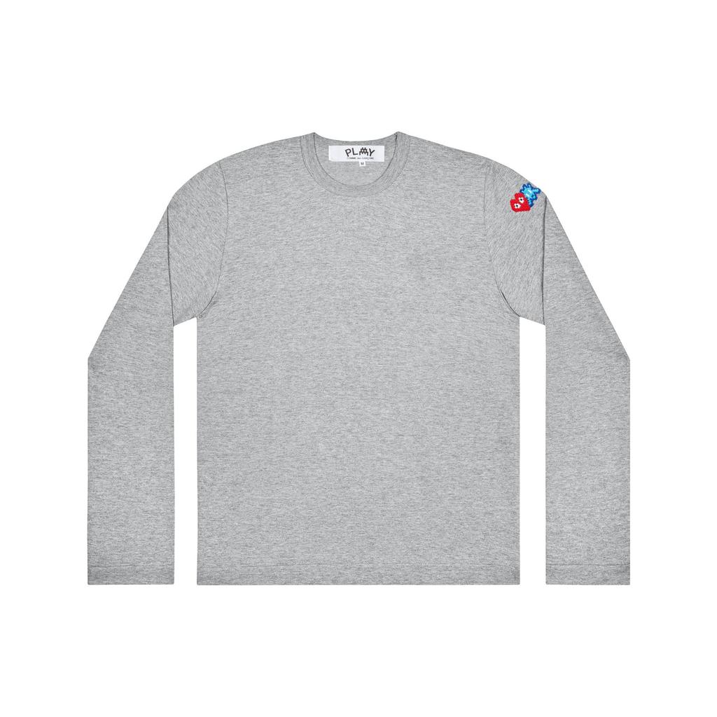 Comme des Garçons PLAY COMME des GARCONS PLAY FW25 x Invader Double Pixel Heart Long Sleeve T-Shirt 'Gray' Men's AZ-T330-051-2