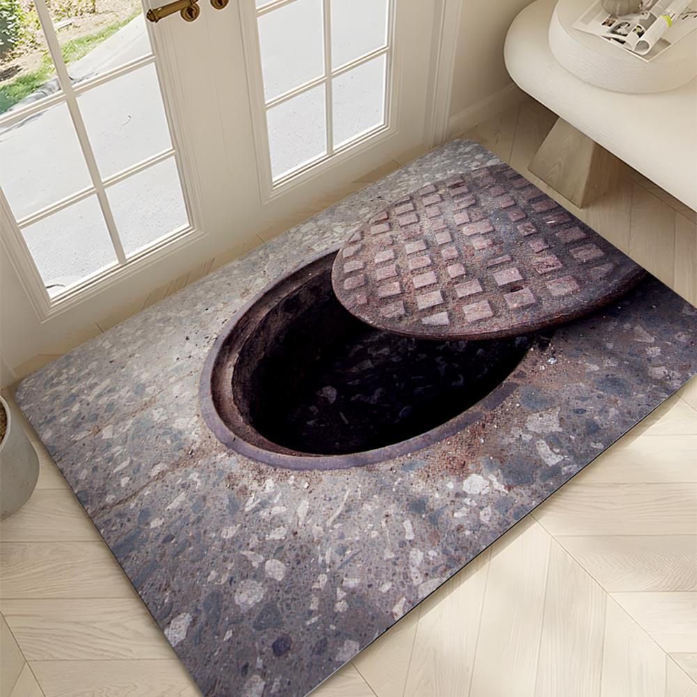 Sewer Hole 3D Optical Illusion Rug Bottomless Hole Area Rug Welcome Mat Front Door Mat Entrance Vortex Illusion Floor Mat
