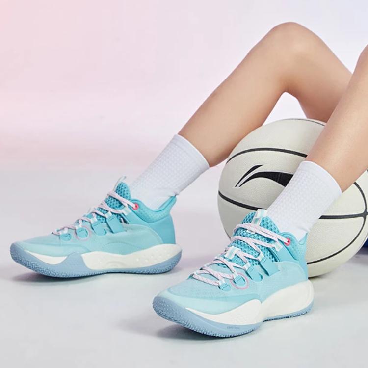 LiNing Sonic 9 Low Slip Resistant Durable Basketball Shoes Kids sneaker Light-Blue ABPR053-3