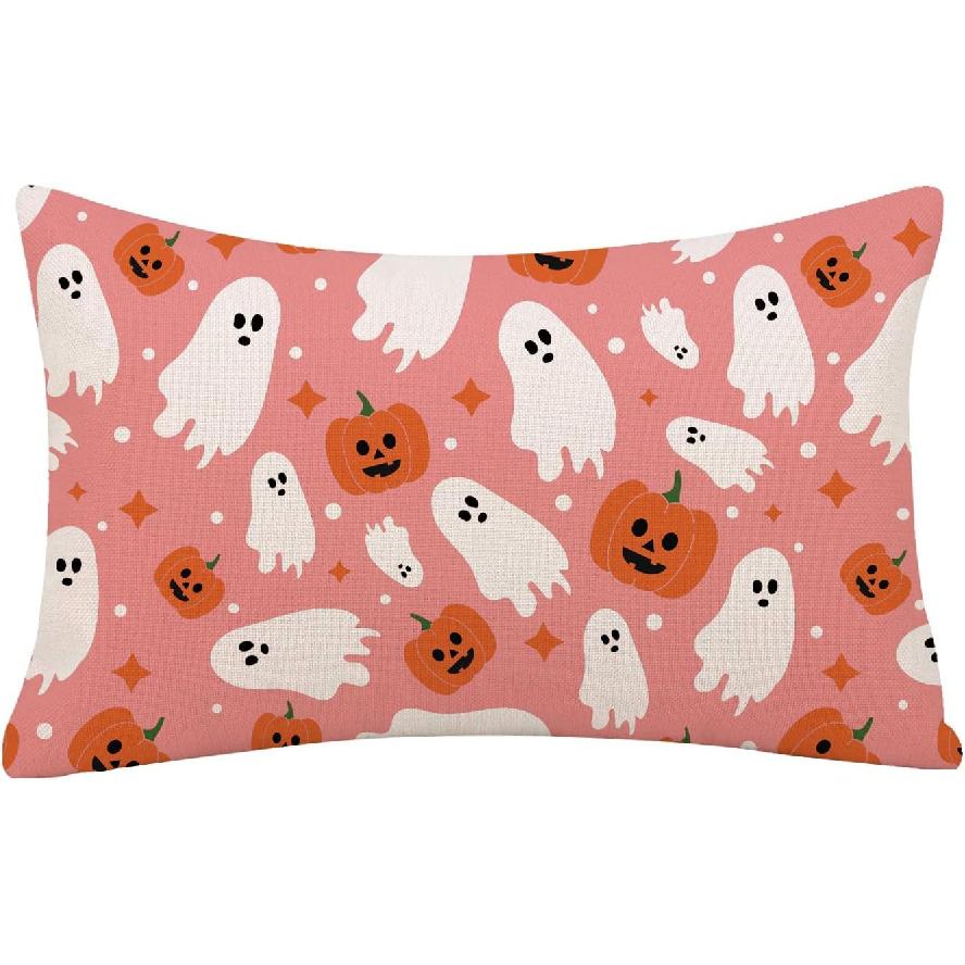 GAGEC Halloween Pillow Covers 18x18 Inch Ghost Pumpk Linen Pillowcase Holiday Farmhouse Throw Pillows Indoor Outdoor Couch Cushion Case for Home Sofa