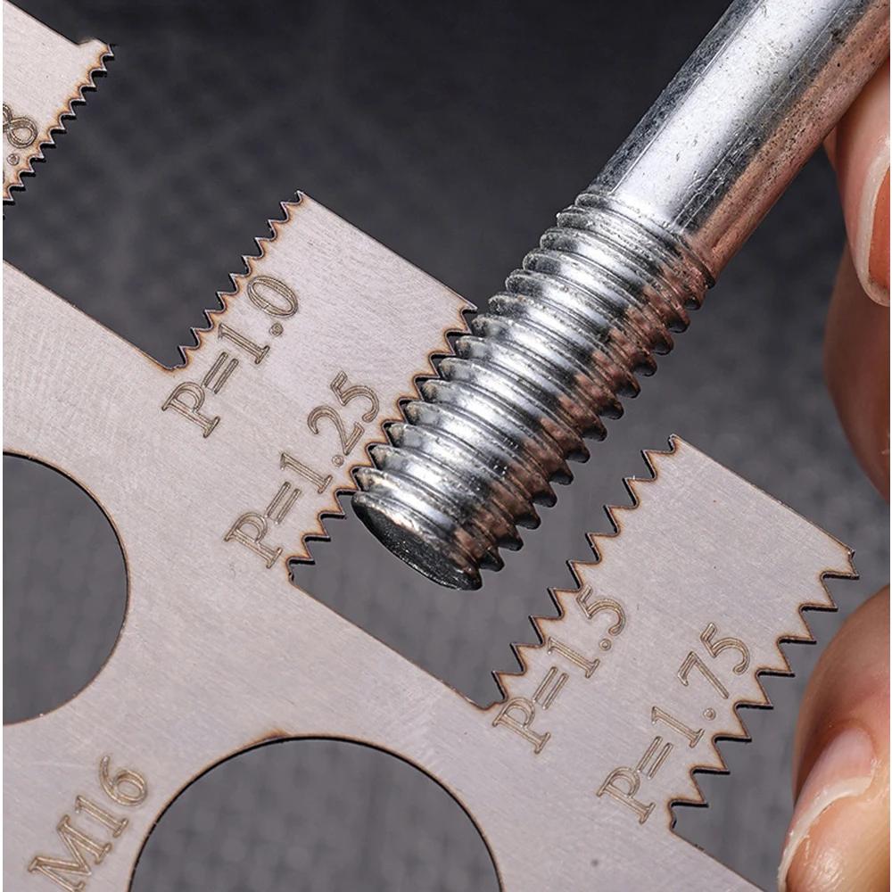 Comprobador de roscas M3-M18 Regla de medición de tornillos Calibre de acero inoxidable Métrico para medir paso de tornillo Broca Perno Tuerca Tornillo