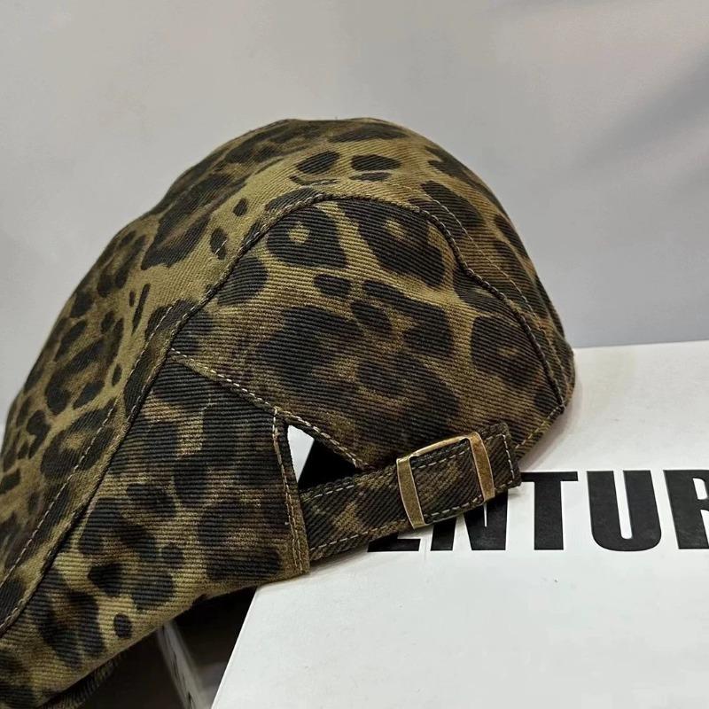 Retro Old Leopard Print Forward Hat Female Cool Sa Retro Spice Girl Niche Fashionable Versatile Face Small Cap
