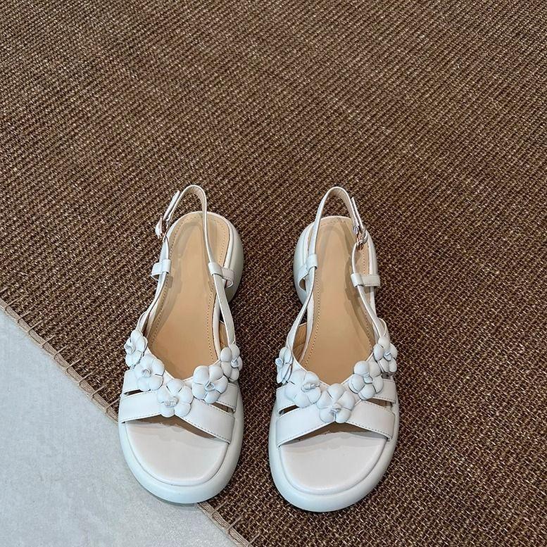 Summer New Flowers Thick-soled Age Reduction Empty Versatile Comfortable Absolute Child Foreign Style Cute Open-toed Sandals Women's Thick Heel