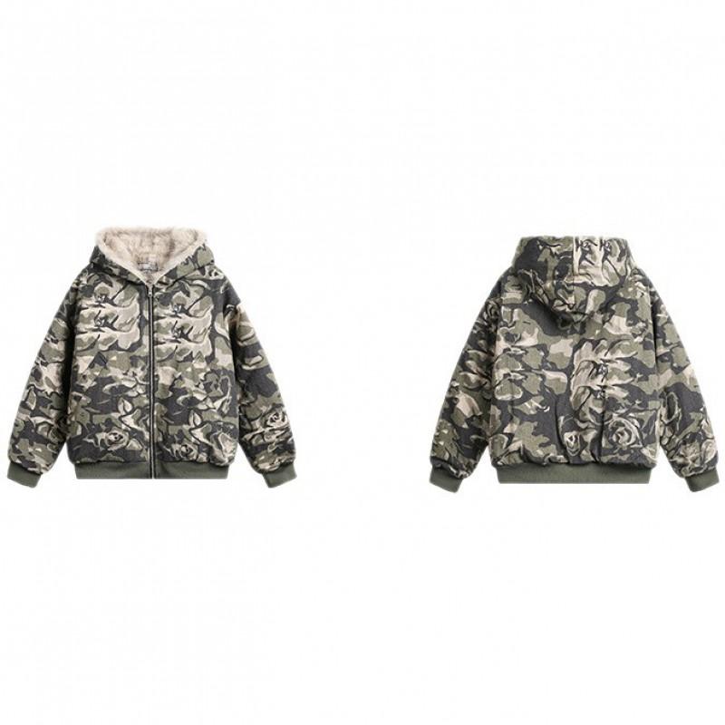 Unisex Oversized Hooded Cotton Puffer Jacket Winter Warm Casual Streetwear Camo Fleece Lined Coat Teens