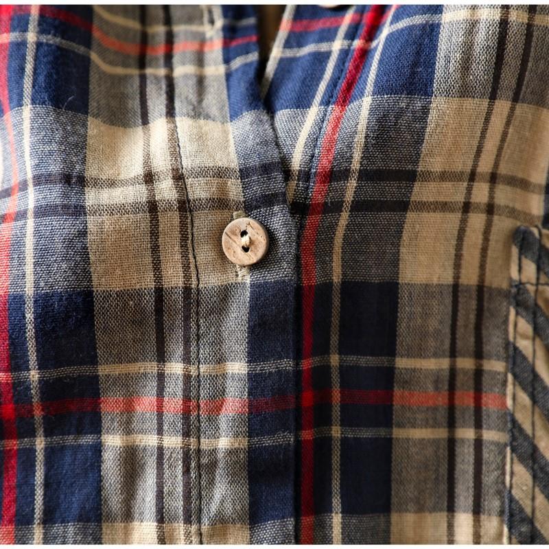 Johnature Women Vintage Plaid Shirts Patchwork Color Turn-down Collar Long Sleeve Button Pockets Blouses Spring Autumn Shirts