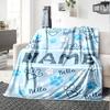 Paw Prints And Bella On A Blue Background With A Central Section Gift Personalized Blanket Customize Your Name Soft Cozy Throw For Sofa Couch Office