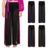 Girls Lyrical Dance Performance Pants: Elastic Waistband Shiny Sequins Patchwork See-Through Chiffon Wide-Leg for Stage