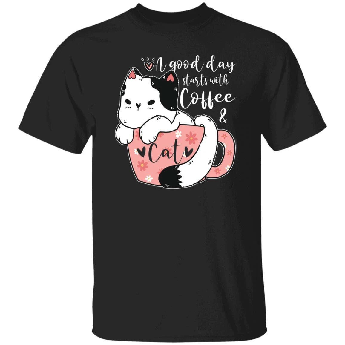 A good day starts with coffee and cat Unisex shirt gift coffee lover tee 2XL