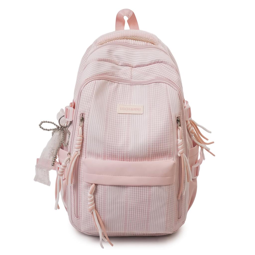 Schoolbag1011 new corrugated plaid backpack niche design sense versatile student schoolbag large capacity casual backpack