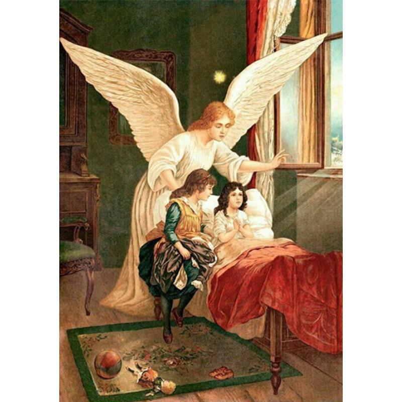 Vintage Guardian Angel with Children Canvas Painting Prints and Posters Wall Art Picture for Home Children Room Decor Cuadros