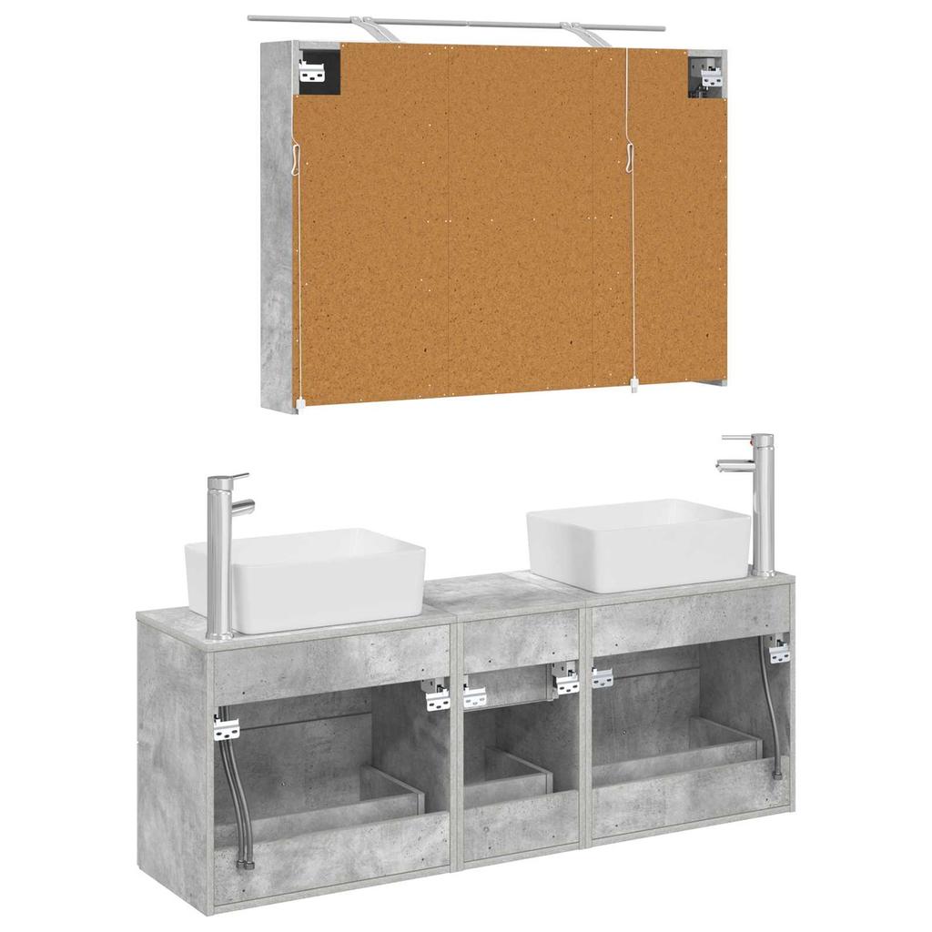 Bathroom Furniture Set 4 Pcs Concrete Grey Engineered Wood and Glass