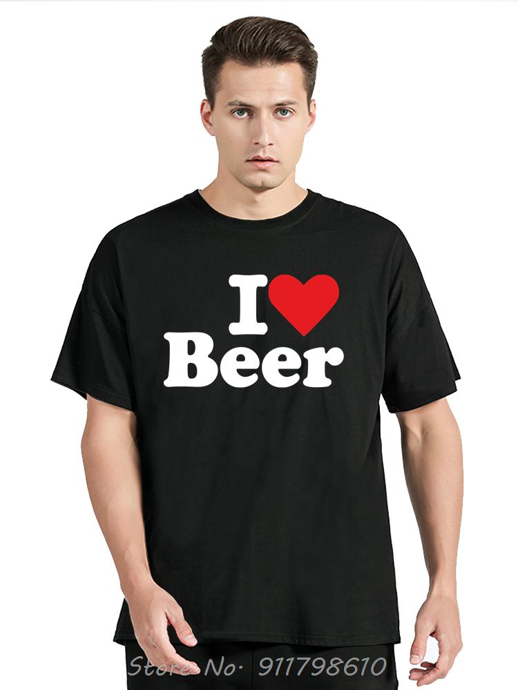 Funny I Love Beer Red Heart Men's Clothing Fashion Casual Oversized T-shirt Drinking Fitness T Shirt Funny Print Cotton Tshirt