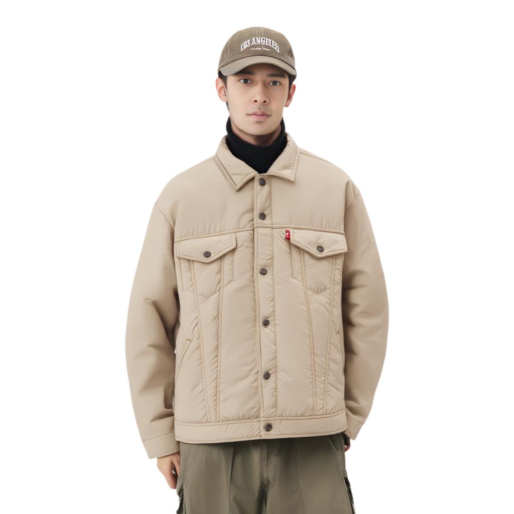 Levis Solid Color Simple Comfortable Loose Long Sleeve Cotton Jacket Men jackets Beige A6086-0007
