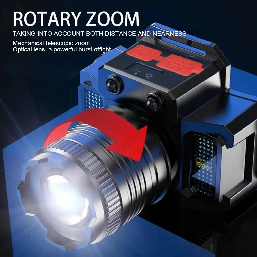 

New Upgrade T51 Rechargeable LED Headlamp Motion Sensor Head Flashlight with Built-in Battery Emergency Camping Fishing Lantern