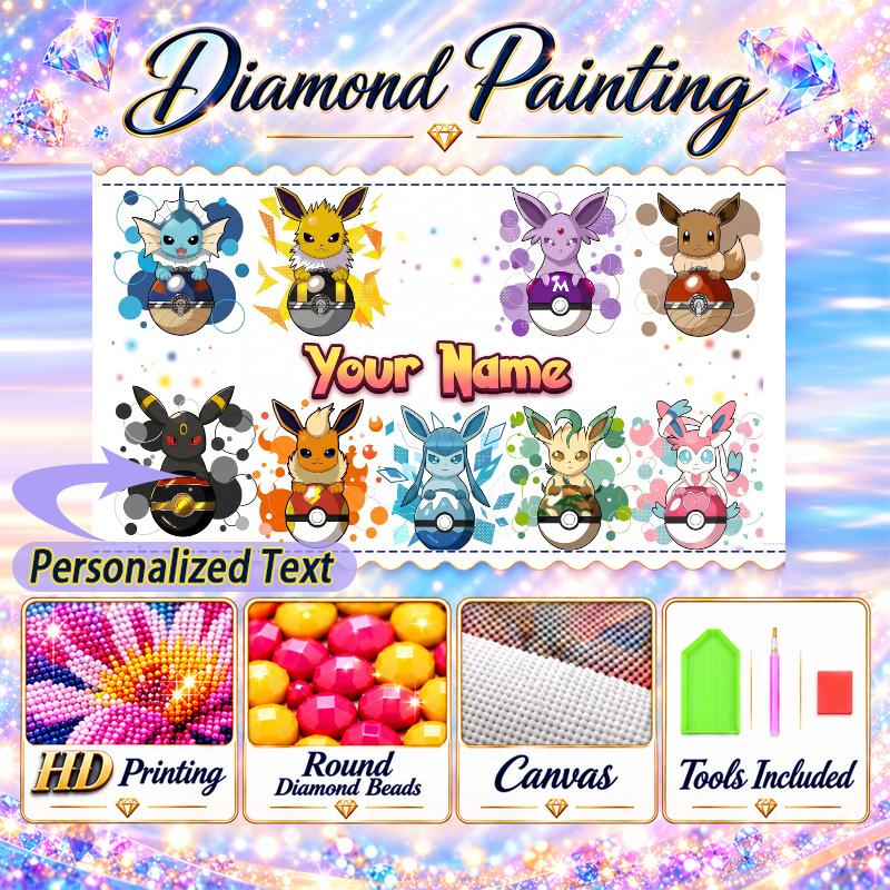 Personalized Eevee Evolutions Diamond Art Custom Name 5D Diamond Painting Full Drill DIY Craft